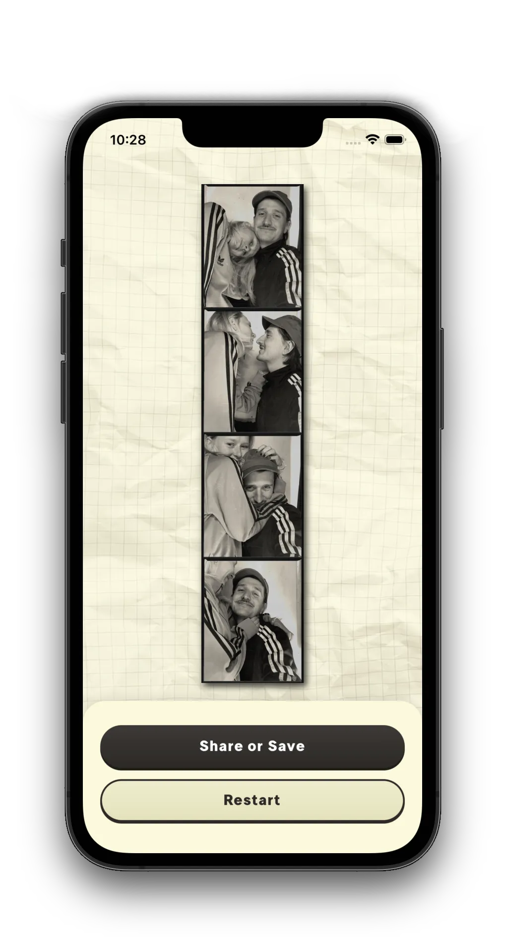 Finished retro photo strip ready to share or save from Photoautomat